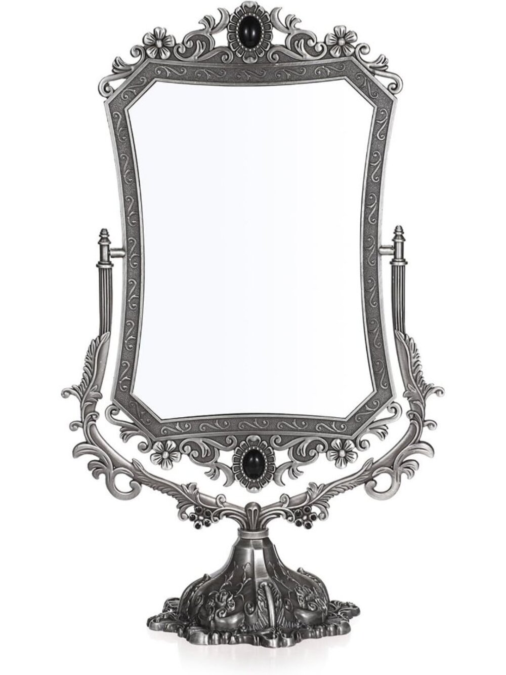 Antique Decorative Makeup Mirror with Stand - Metal Tabletop Vanity Accessory